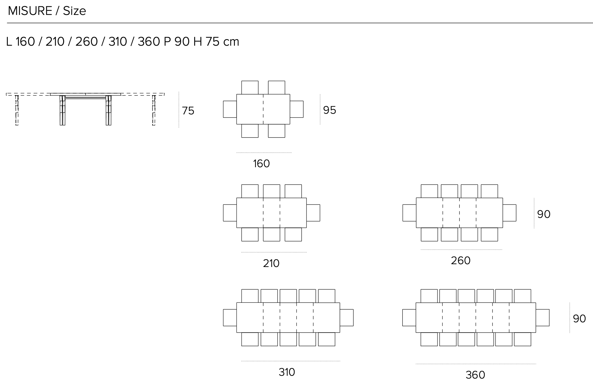 Размеры стола Target Point Ettore 160(360)X90 см, TA1D8